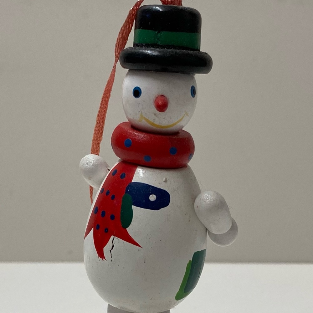 Vintage Wooden Christmas Ornament Snowman Dances